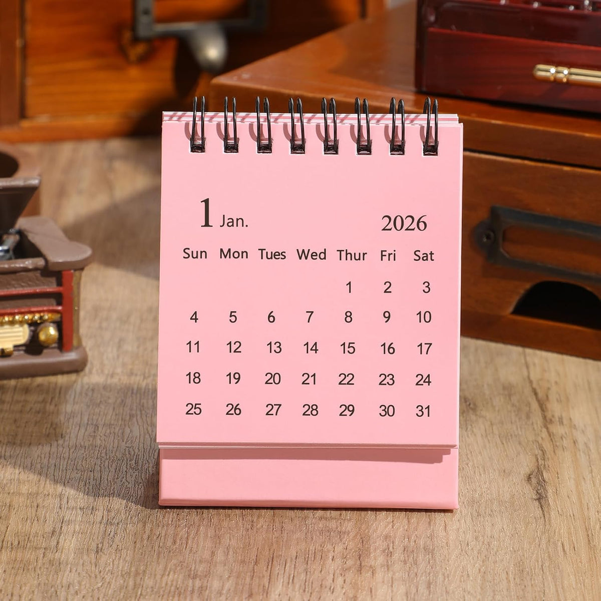 Mini Desk Calendar 2027-2028 - Jan 2027 to June 2028 Small Desktop Calendar Mini Daily Schedule Thick Paper Twin-Wire Binding with Stickers for Home Office School (Mini Pink)
