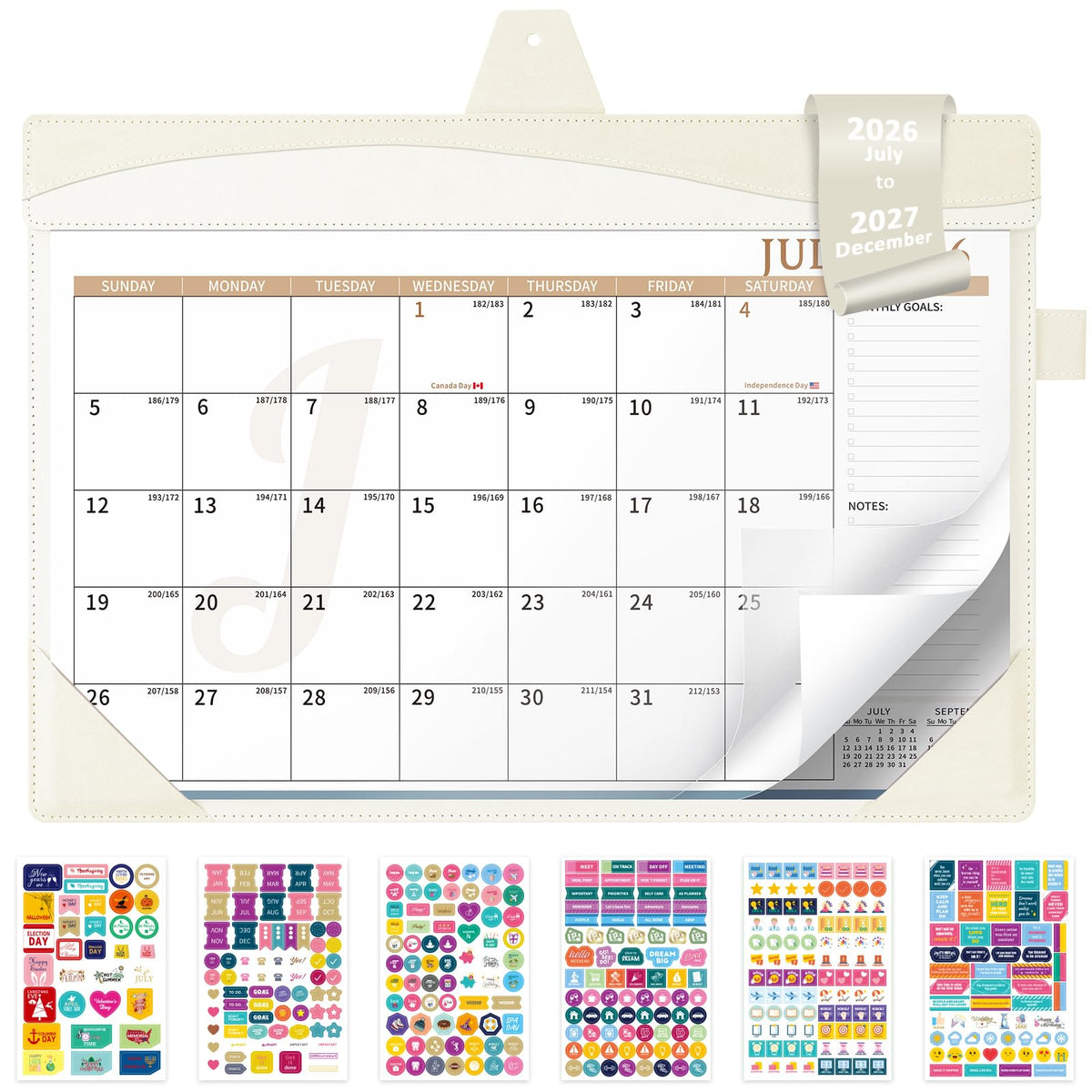 Ospelelf Desk Calendar 2026-2027 with Storage Pocket Protective Cover Large 12"x17" Leather Monthly Wall Planner Pad 18 Months January 2026 - June 2027 Pink