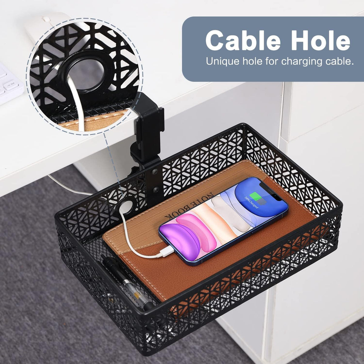 Under Desk Drawer, Clamp on Desk Organizer Cup Holder Hanging Desk Storage