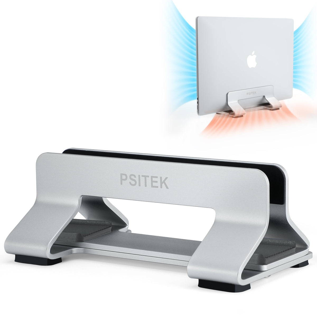 Aluminum Vertical Laptop Stand Dock Holder, Adjustable Slot Width 12-42mm, Space-Saving Upright Storage for MacBook and Laptops