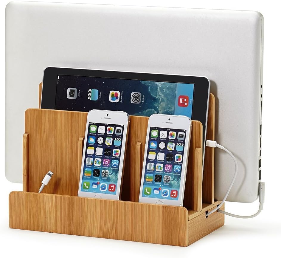 G.U.S. The Original Multi Charging Station | Home Office Desktop Charging Station for Multiple Devices | for Laptops, Tablets, Smart Phone | Phone Holder, Station Dock & Organizer - Walnut