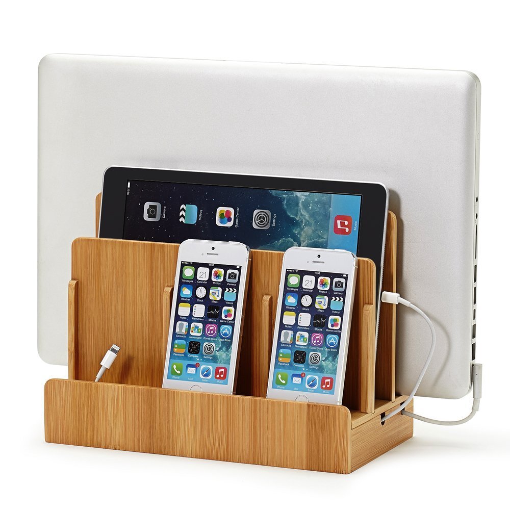 G.U.S. The Original Multi Charging Station | Home Office Desktop Charging Station for Multiple Devices | for Laptops, Tablets, Smart Phone | Phone Holder, Station Dock & Organizer - Walnut