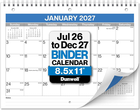 Dunwell 2026-2027 8.5x11 Binder Calendar, 18-Month 3-Hole Planner
