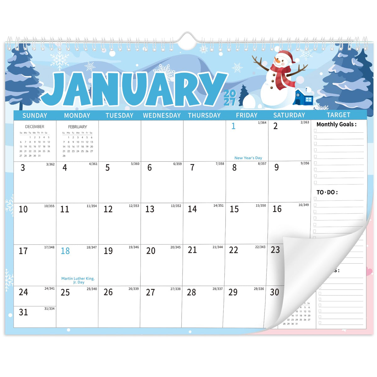 2026-2027 Wall Calendar, 14.5" x 11.8" 18 Month Green Leaves