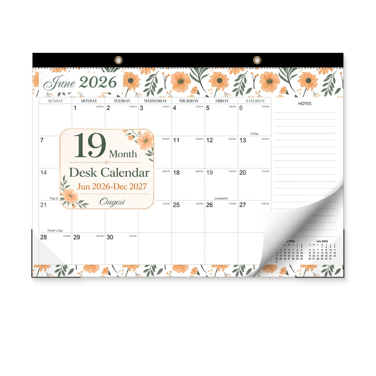 Desk Calendar 2026-2027, 18 Months, Jul 2026-Dec 2027, 17x12 Inch, Navy