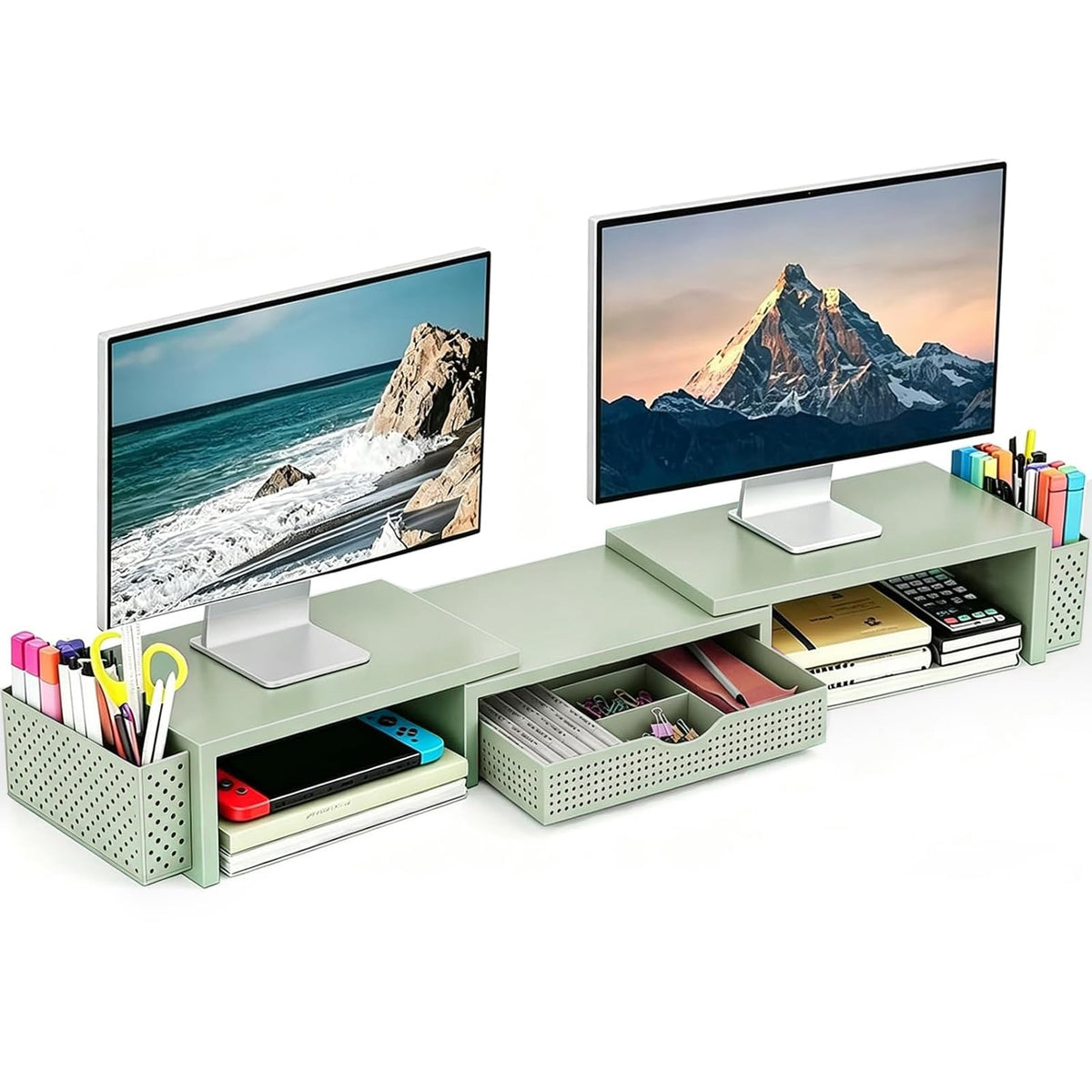 Spacrea Dual Monitor Stand Riser with Drawer and 2 Pen Holders
