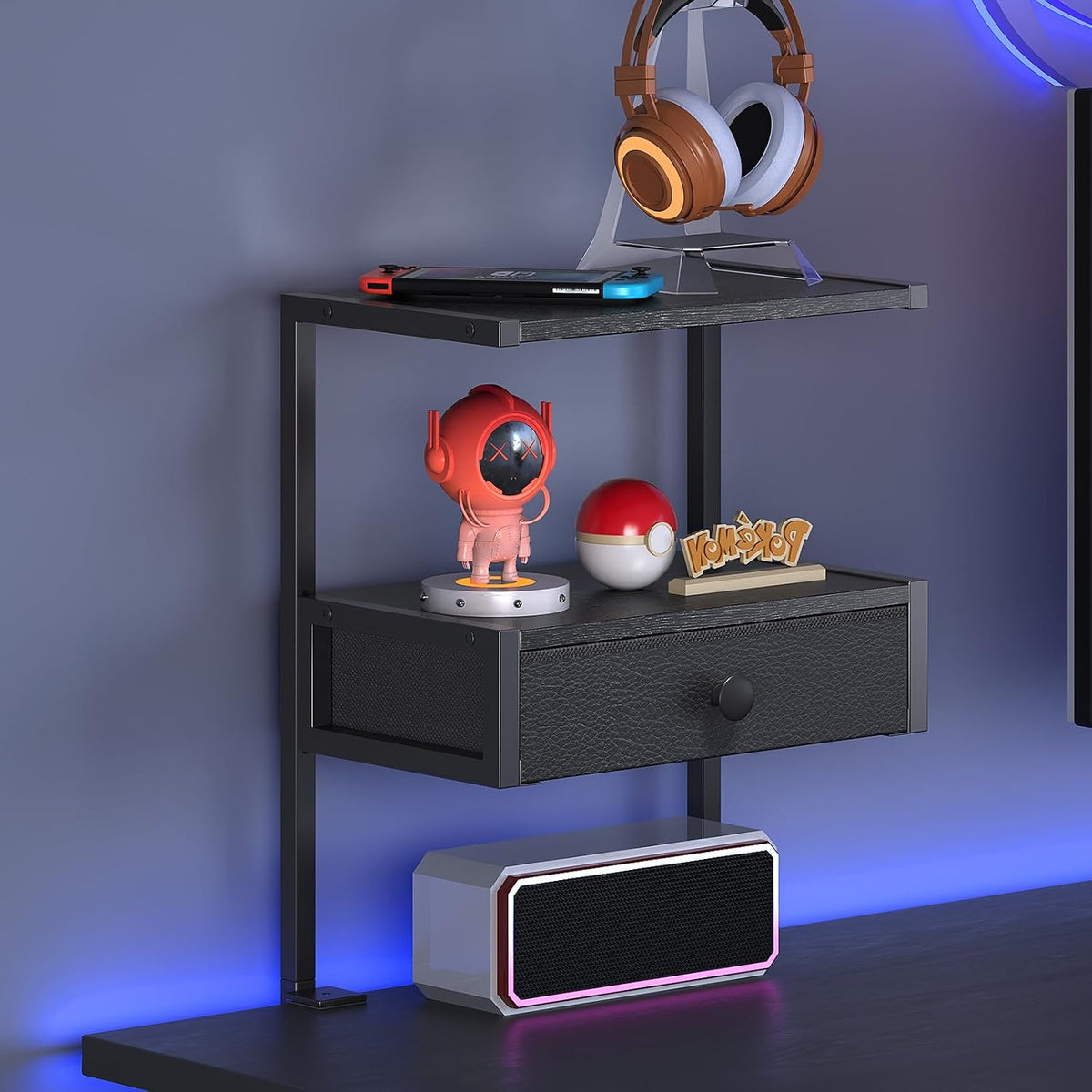 VENNQD Clamp On Desk Shelf, 2-Tier Desktop Organizer, Wood Desktop Supplies Tabletop Book Storage Rack with Adjustable Shelves for Table Working and Gaming Accessories, Black