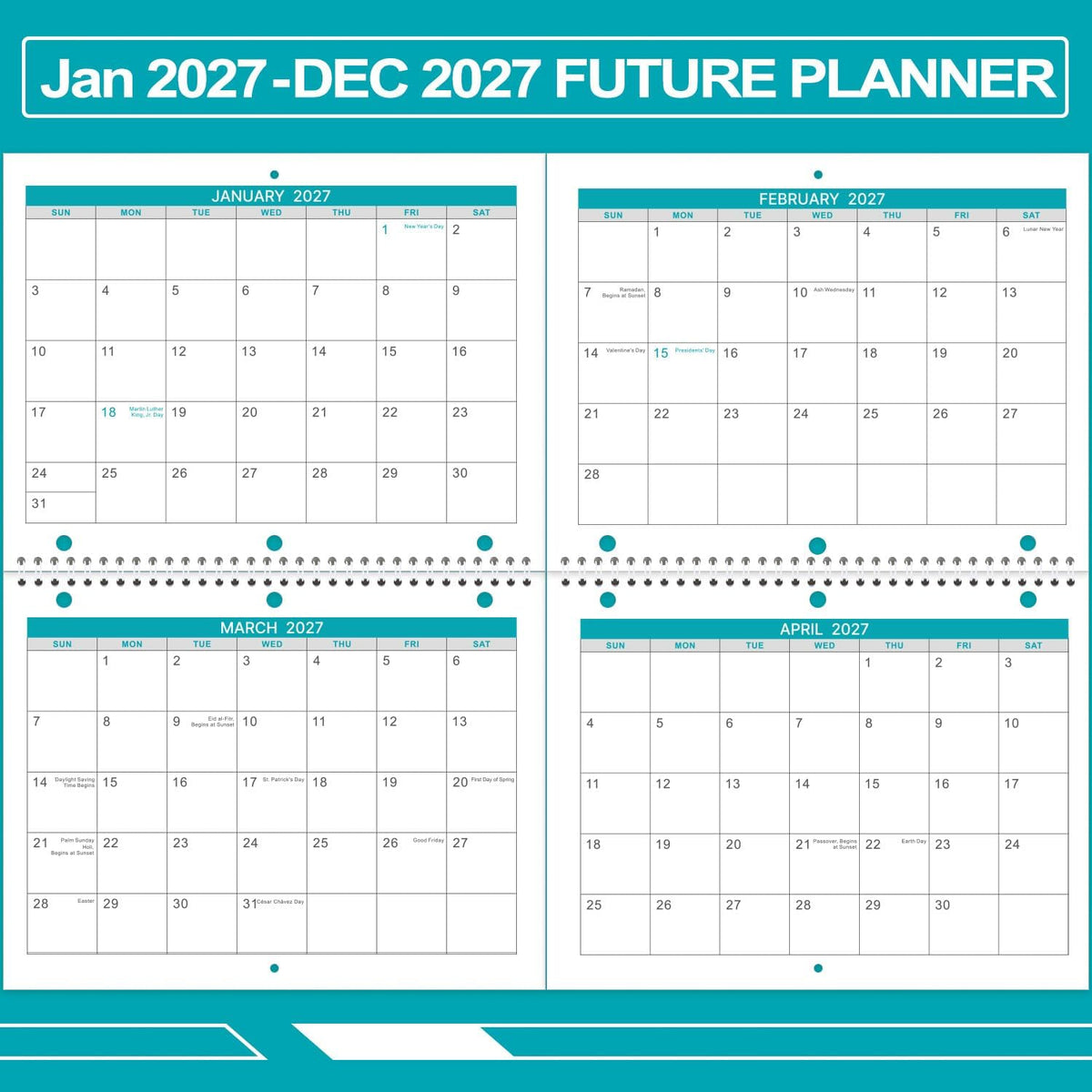 2027 Wall Calendar - 2 Pack Monthly Wall and Desk Calendars, 11"x 8.5"