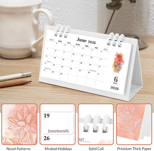 Small Desk Calendar 2026-2027, Pink Monthly Desktop Calendar - Runs From September 2026 Until December 2027, 6.3" x 3.1", Mini Standing Flip 2026 Calendar for Home, School and Office Supplies