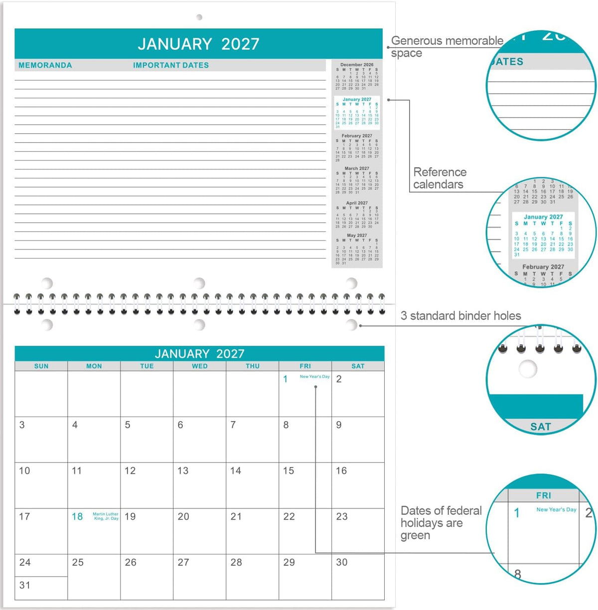 2027 Wall Calendar - 2 Pack Monthly Wall and Desk Calendars, 11"x 8.5"