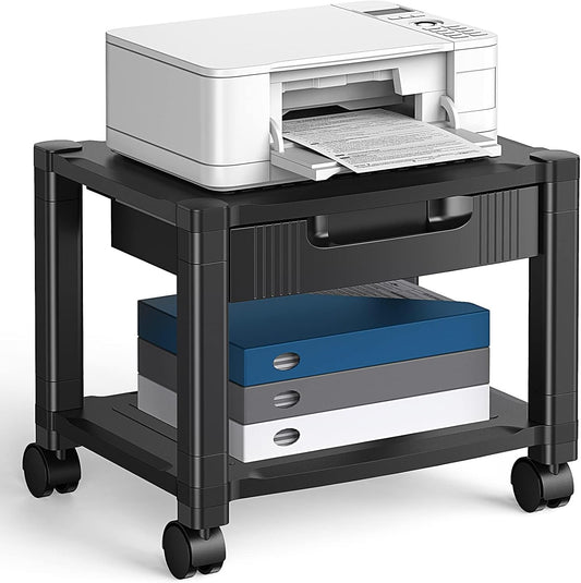 HUANUO Printer Stand with Storage Drawer, Locking Wheels, Under Desk Cart