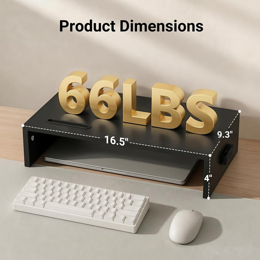 1home Monitor Stand Riser, 16.7 Inch Wood Monitor Riser Stand with Storage Organizer, Desktop Ergonomic Monitor Stand Riser with Cellphone Holder and Cable Management, Black