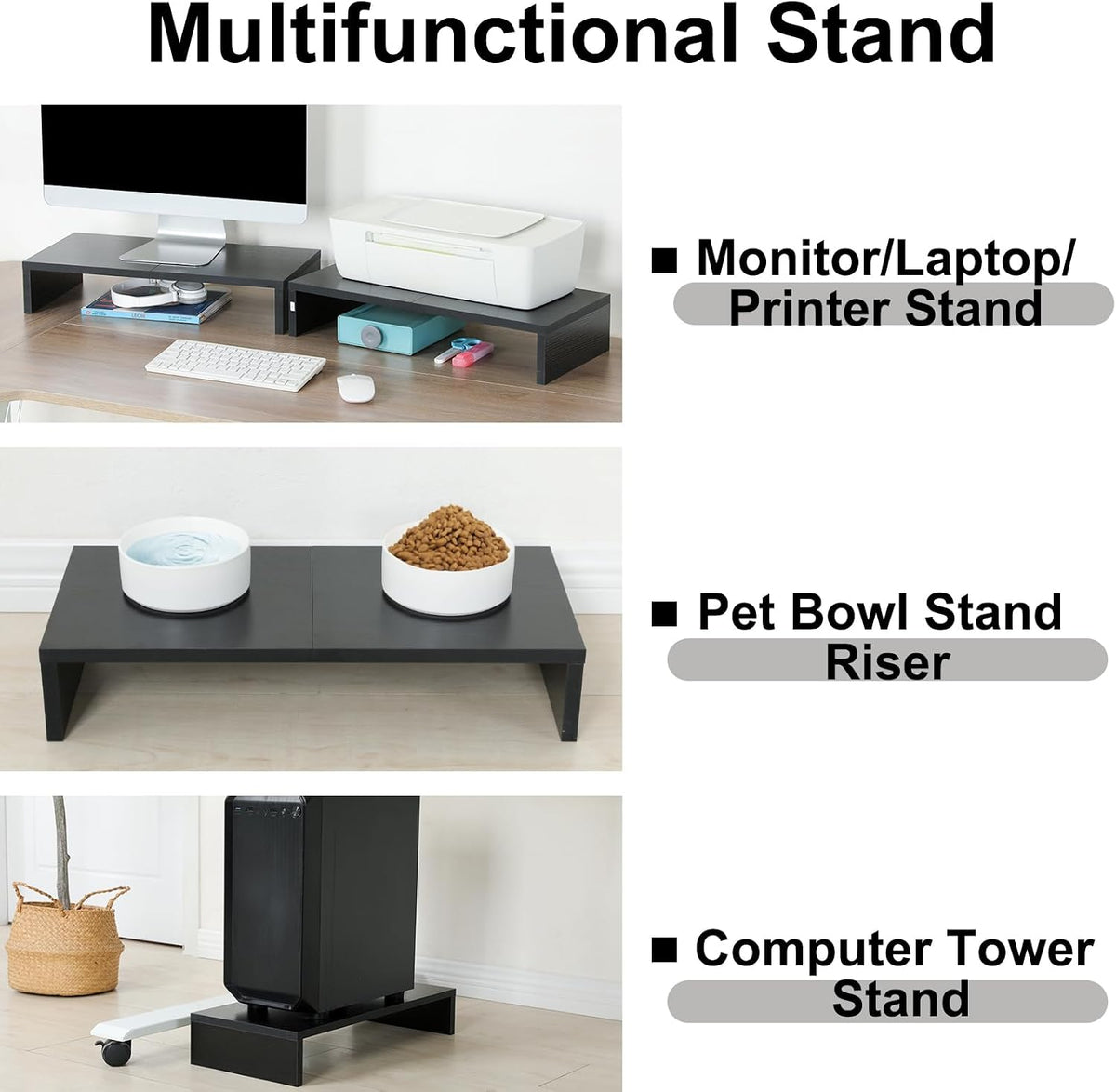 TEAMIX 2-Pack Monitor Stand Riser 20 inch, Wood Desk Computer Shelf, Black