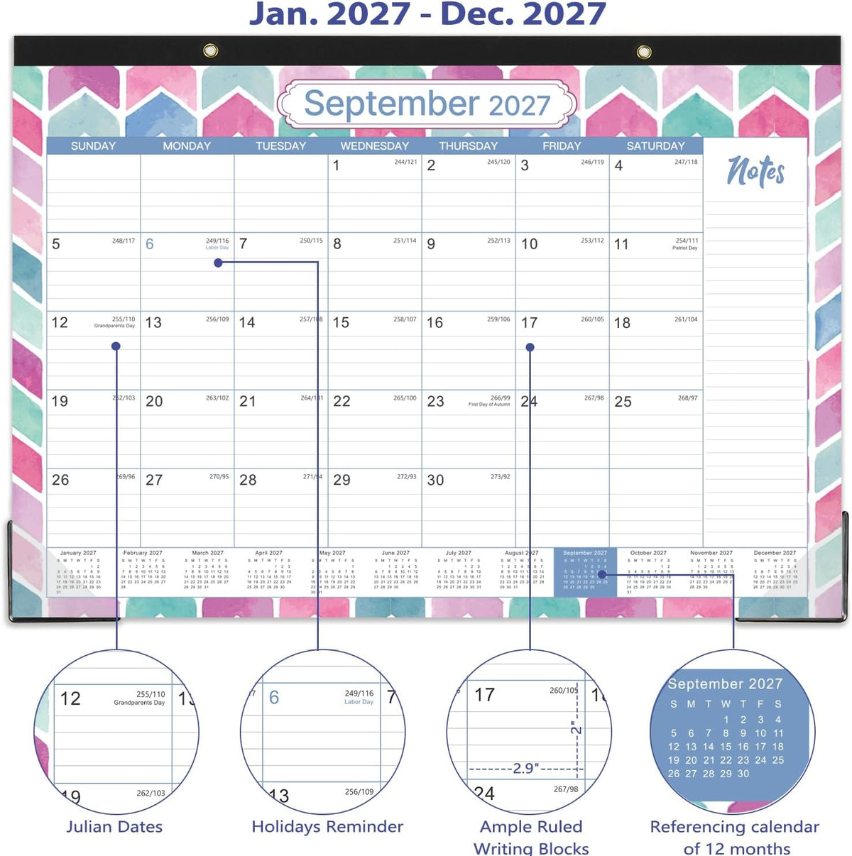 2027 Desk Calendar - Jan 2027 to Dec 2027 - Large Desk Calendar 2027, 17" x 12", Large Ruled Blocks, to-do List & Notes, Corner Protectors, Office Supplies Calendar for Planning