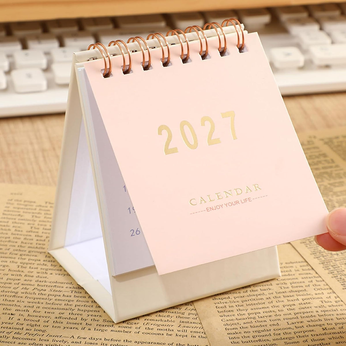 Mini Desk Calendar 2026-2027 - Standing Flip Monthy Small Desktop Calendar Runs from July 2026 to Dec 2027-250 GSM Thick Paper Twin-Wire Binding for for Home School, or Office (Pink)