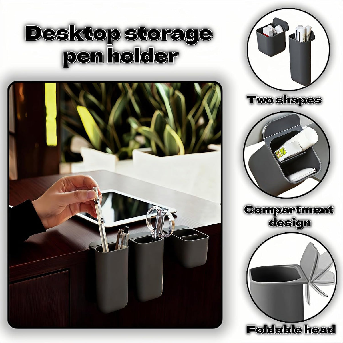 Sticky Desk Organizer, 3-Pack Monitor Side Storage with Adhesive - Multifunctional Desktop Pen Holder for Stationery, Jewelry, Remote Control - Space Saving Grey PP Material for Office & Home