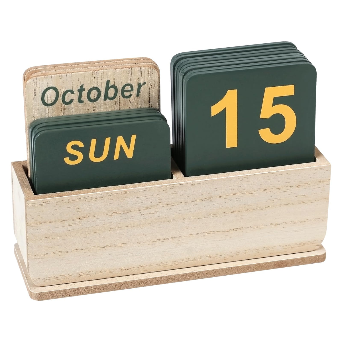 Wooden Block Perpetual Calendar for Desk, Daily Desktop Standing Flip Calendar with Large Display, Modern Farmhouse Aesthetic Desk Accessory for Home Office Decor, Reusable Yearly, Wood Grain