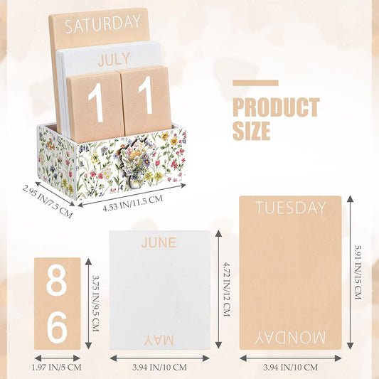 AceOrbit Wildflower Wood Block Perpetual Calendar Coquette Desk Decor