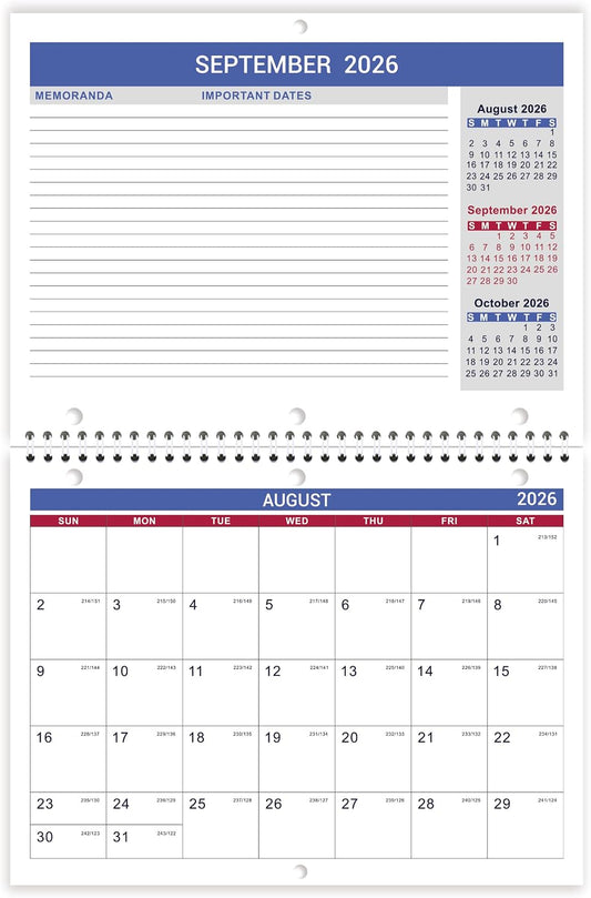 Calendar 2026-2027 - Wall Calendar 2026-2027, JUL. 2026 - DEC. 2027, 8.5" x 11", Memoranda Lined Pages with Thick Paper, Twin-Wire Binding, Holidays, Julian Dates
