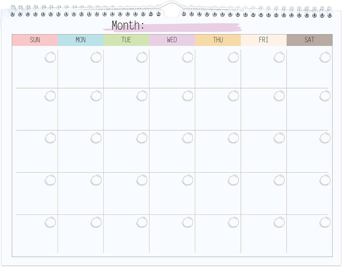Undated Monthly Calendar, Blank Undated Wall Planner, 14.5x11.5"