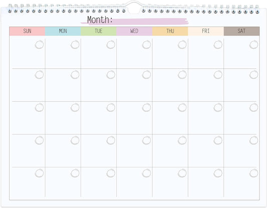 Undated Monthly Calendar, Blank Undated Wall Planner, 14.5x11.5"
