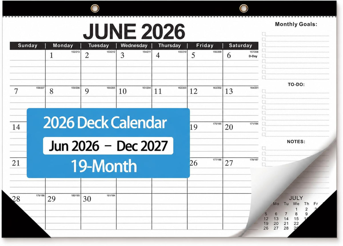 Desk Calendar 2026-2027, 18 Months, Jul 2026-Dec 2027, 17x12 Inch, Navy