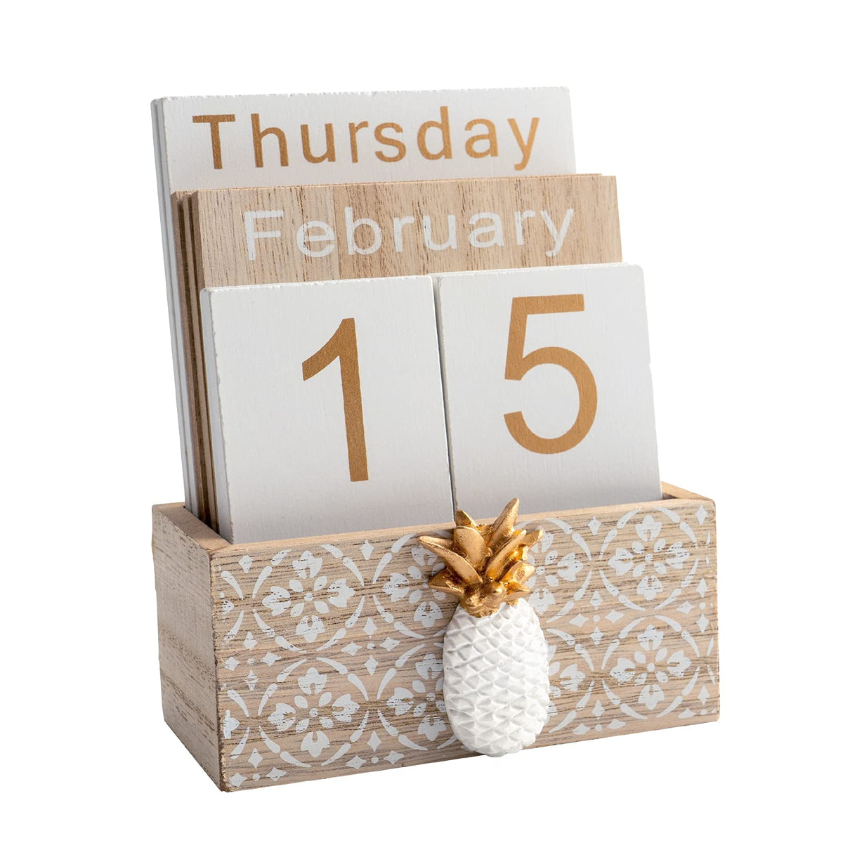 Notakia Perpetual Calendar Wooden Blocks Vintage Wood Block Calendar for Home Office Desk Accessories Week Month Date Display (Pink Calendar)
