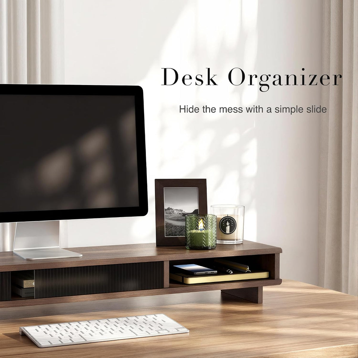 Dual Monitor Stand Riser with Storage Drawer for Desk Organization
