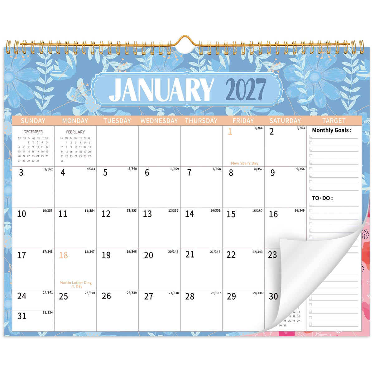 2026-2027 Wall Calendar, 14.5" x 11.8" 18 Month Green Leaves