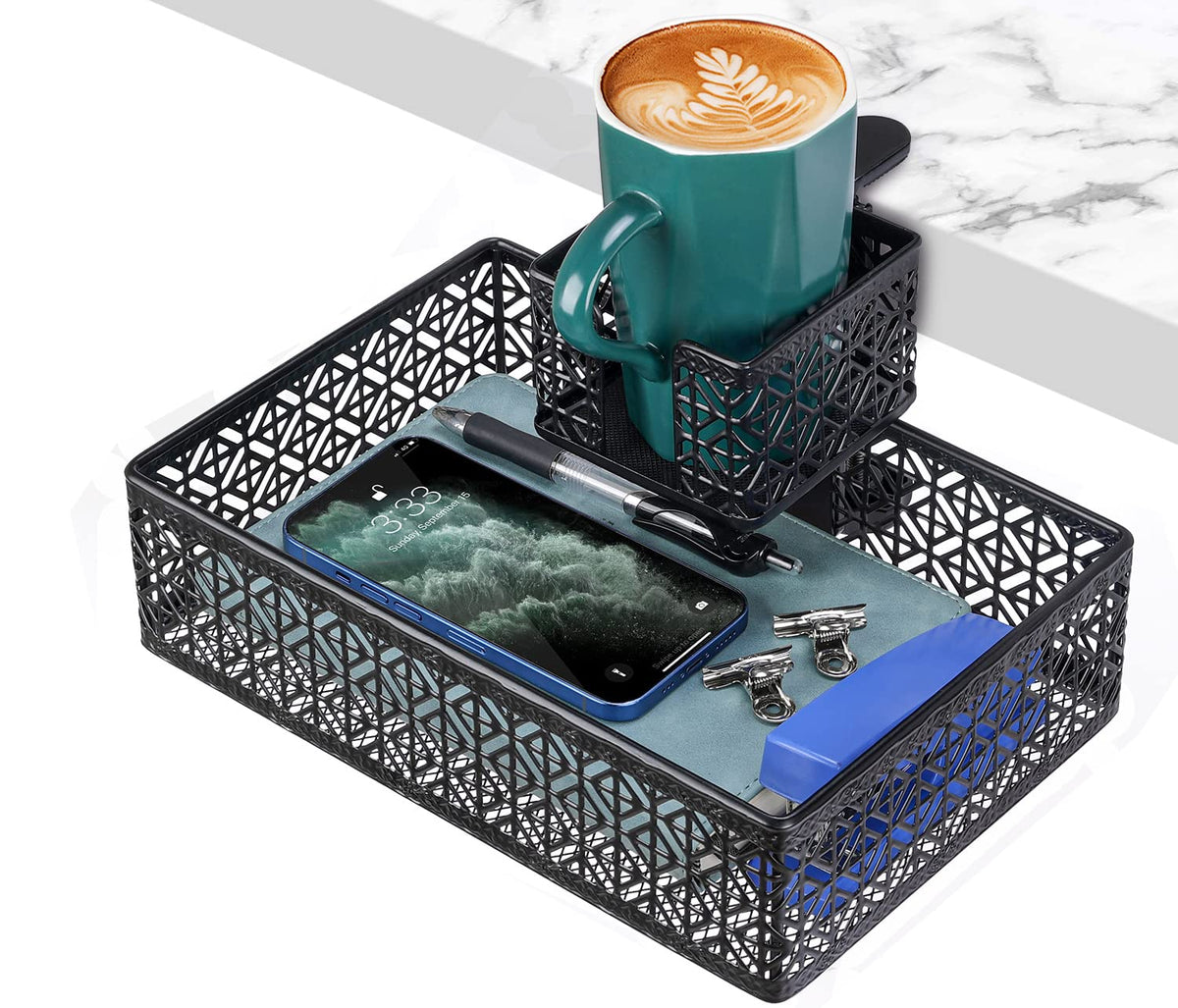 Under Desk Drawer, Clamp on Desk Organizer Cup Holder Hanging Desk Storage
