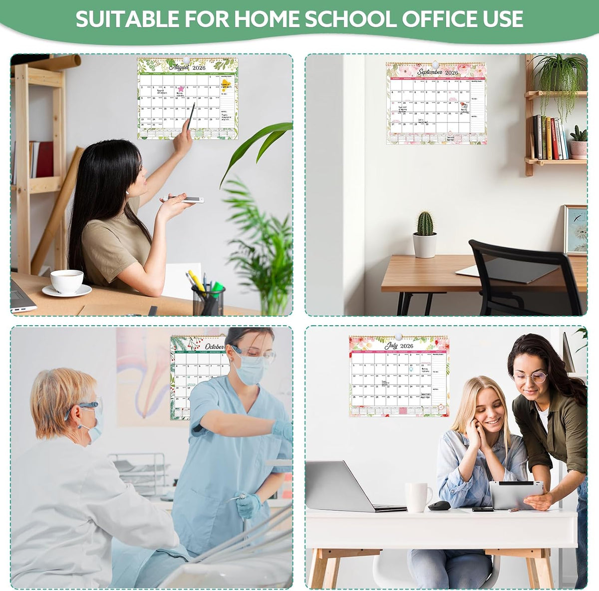 2026-2027 Wall Calendar, 14.5" x 11.8" 18 Month Green Leaves