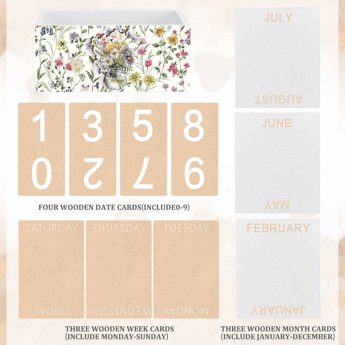 AceOrbit Wildflower Wood Block Perpetual Calendar Coquette Desk Decor