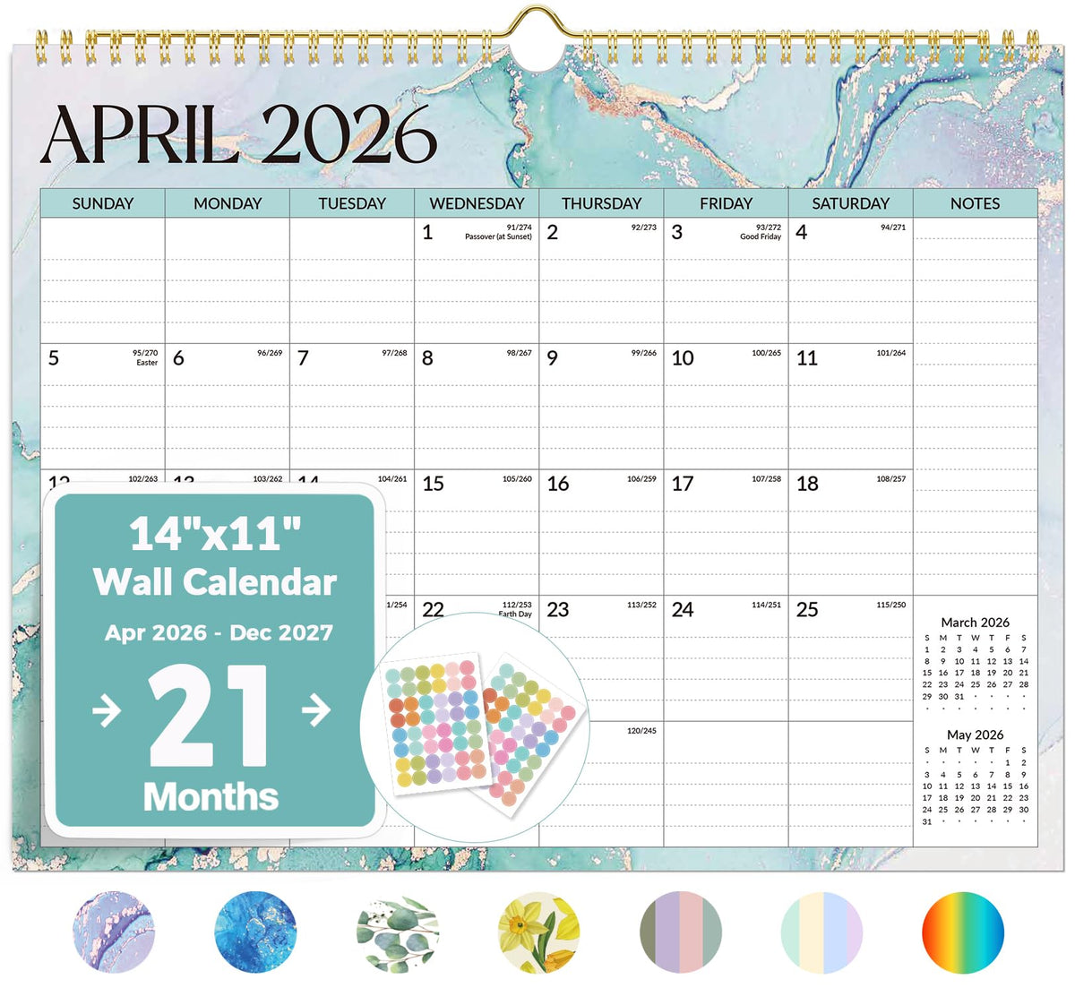 Forvencer 2027 Wall Calendar, 21-Month (Oct 2026 - Jun 2028), 14.7" x 11.5"