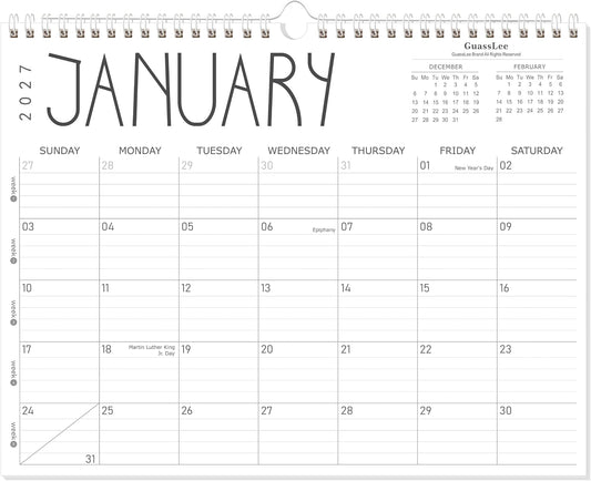 GuassLee 2027 wall calendar 12 month, Jan 2027-Dec 2027, 14"x11"
