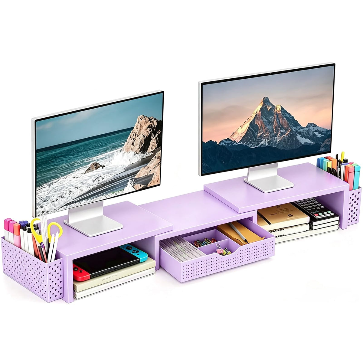 Spacrea Dual Monitor Stand Riser with Drawer and 2 Pen Holders