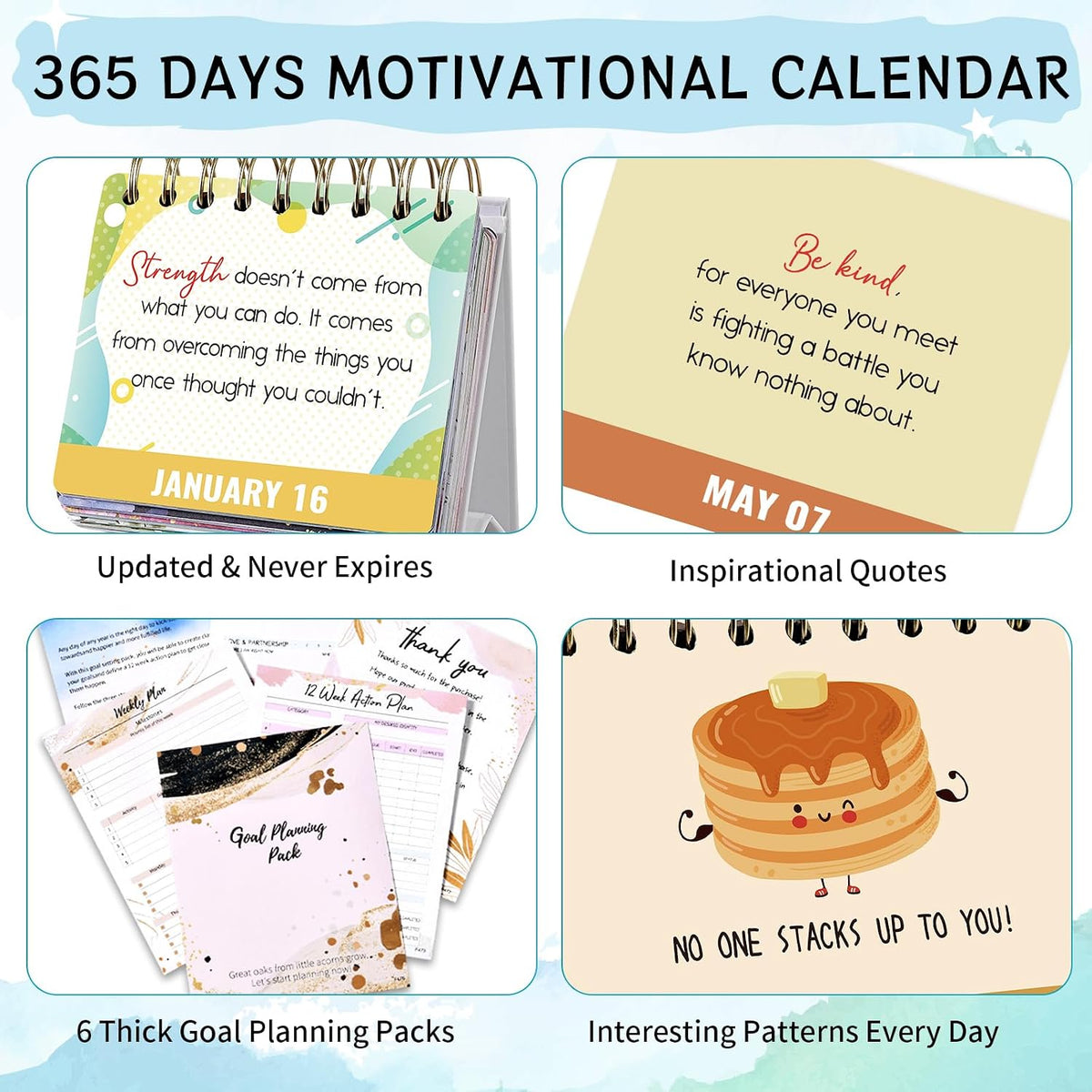 Motivational Daily Calendar - Undated Perpetual Desk Calendar, 5.0"x 4.9"