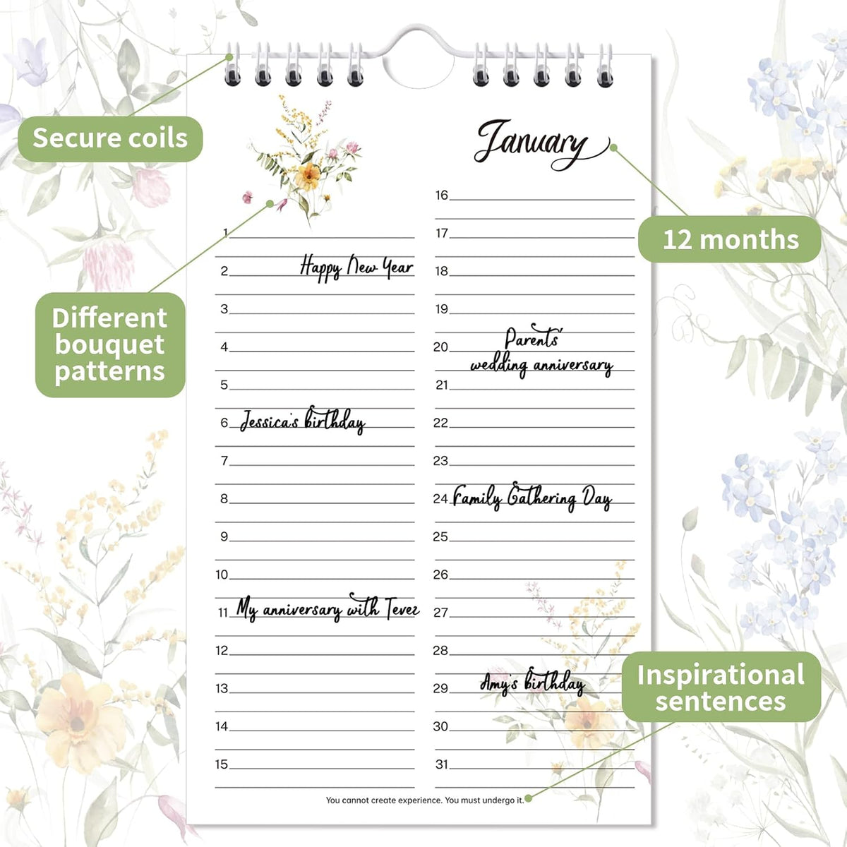 Perpetual Calendar - Undated Calendar 12-Month, 6'' x 10'',Thicker Paper