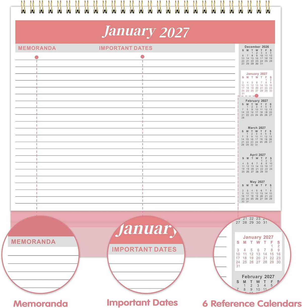 2027 Desk Calendar - Jan. 2027 – Dec. 2027, Standing Flip Calendar 2027, 12 Months Desktop Calendar, 10" x 8.3", Thick Paper, Strong Binding, Stand Up Calendar, with Memo Pages ＆ Blank Blocks