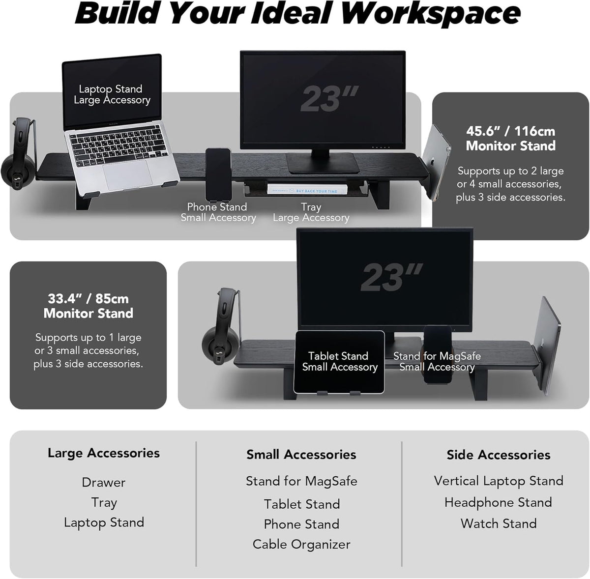 ULTRARM Moodular Wooden Monitor Stand Desk Organizer, Large 45.6" Oak