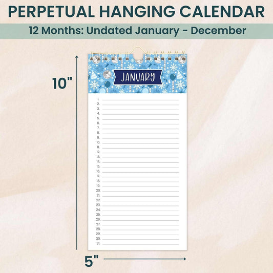 bloom daily planners Perpetual Hanging Flip Calendar - 5” x 10” - Monthly Wall Organizer Notepad for Important Dates, Birthdays, Anniversaries - Holiday Icons