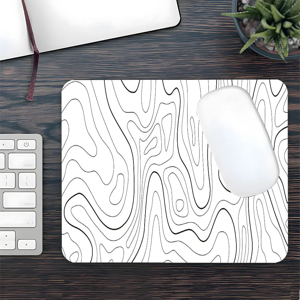 1 Piece Black Lines Topographic Large Gaming Mouse Pad, Abstract Streamline Non-Slip Rubber Base Stitched Lock Edge Desk Mat, Durable Computer Suitable for Home Office & Gaming Setup,Perfect Gift For Gamers