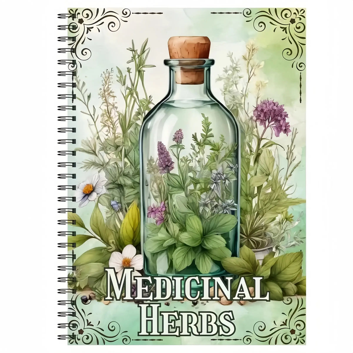 Medicinal Herbs Handbook, Natural Healing Guide, Wellness Journal, Planner Notebook with Colorful Plant Illustrations, Elegant Cover Art & Detailed Graphics