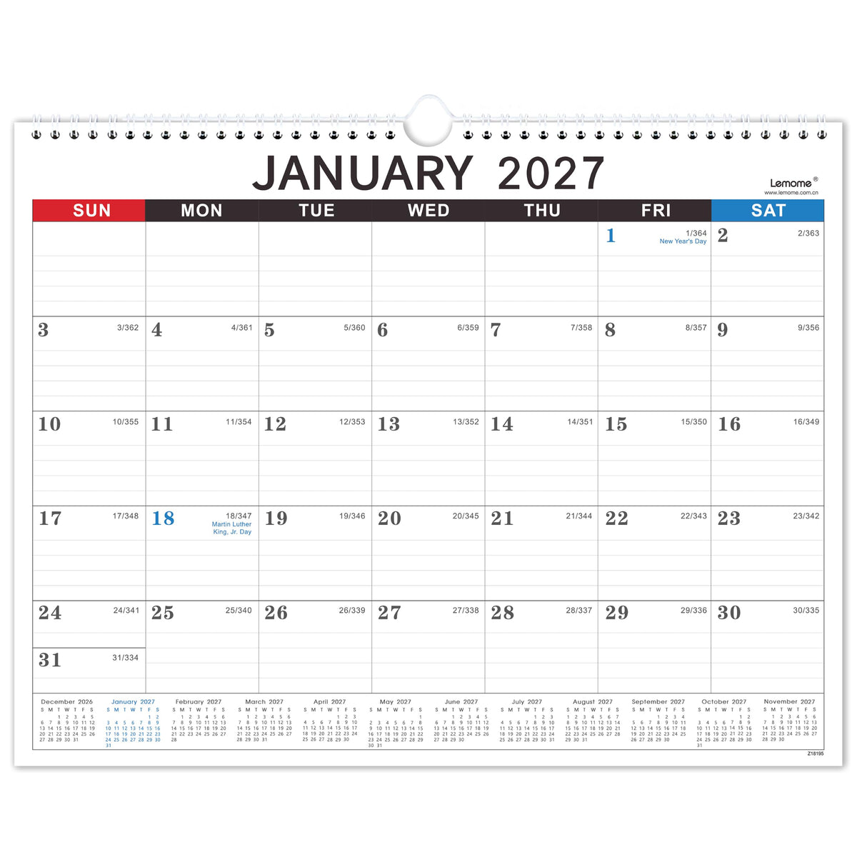 Calendar 2027, 12 Months from January 2027 to December 2027