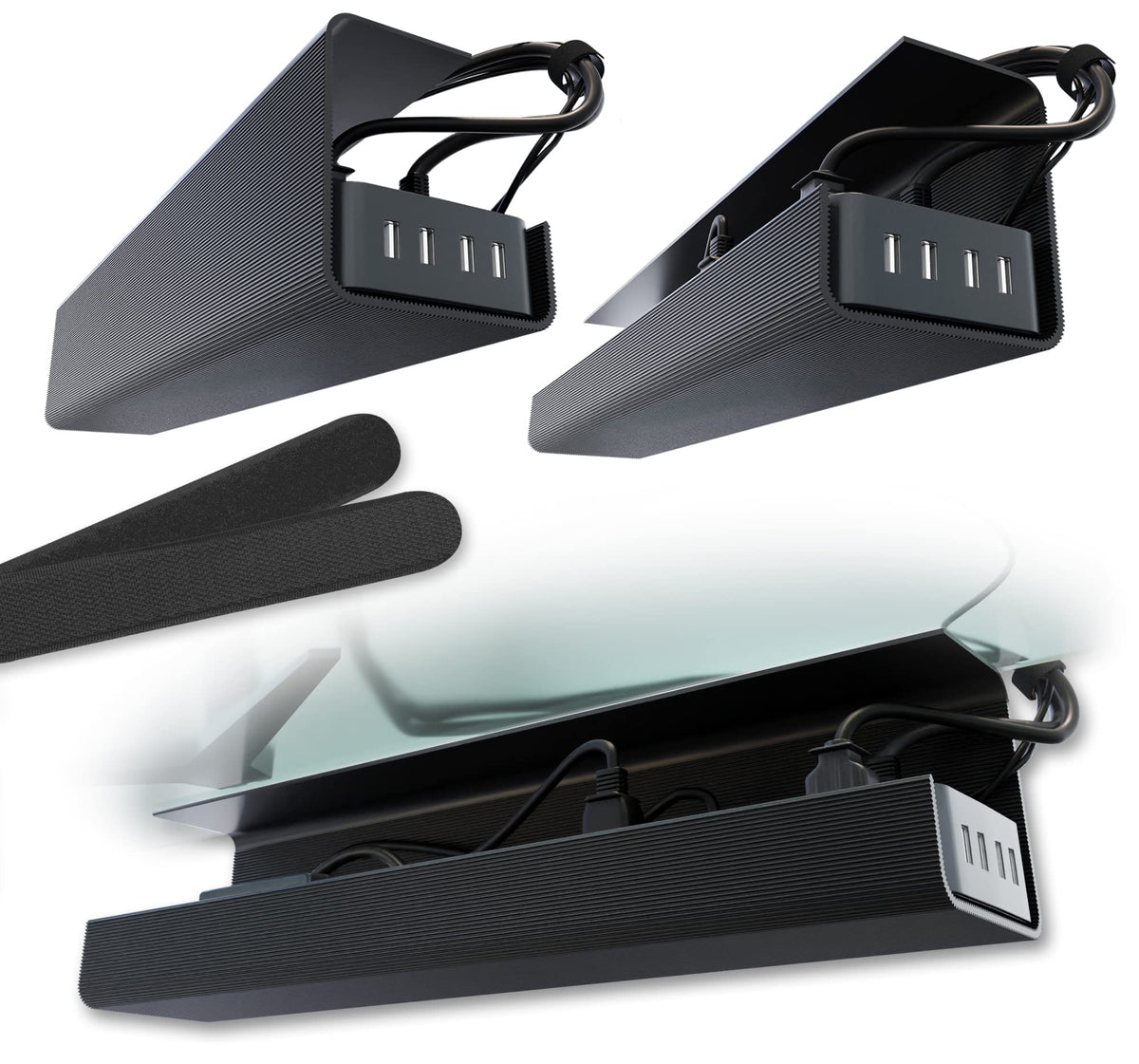 Scanfield Under Desk Cable Management Tray, No-Screw, 17-Inch, 2-Pack Black