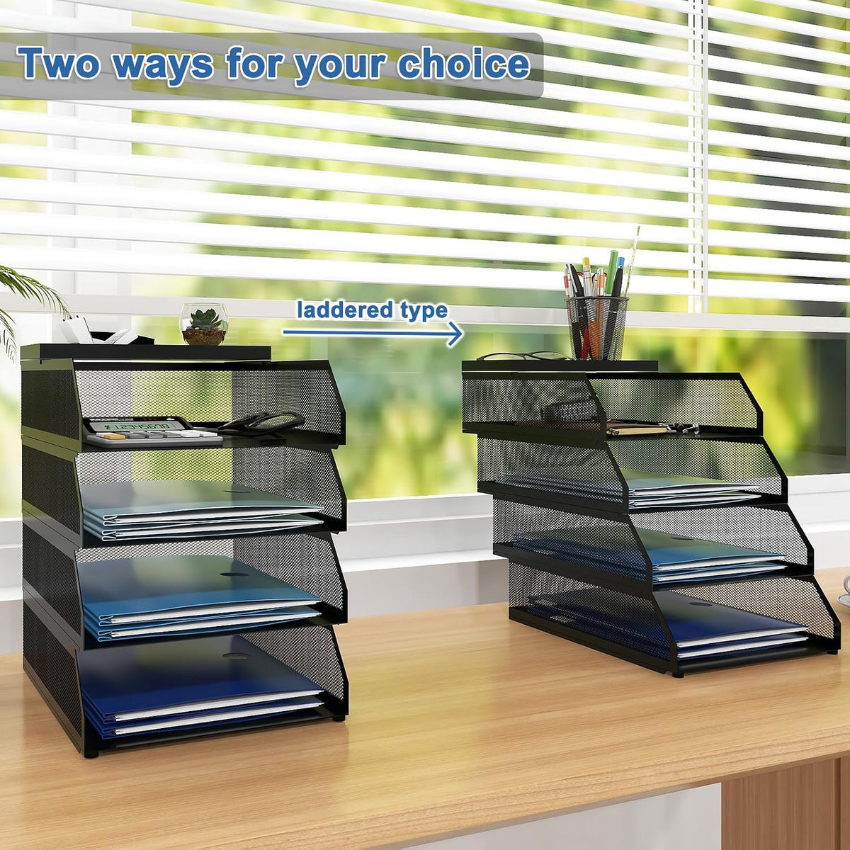 Natwind 4-Tier Stackable Metal Mesh Desk Paper Tray Organizer,Black