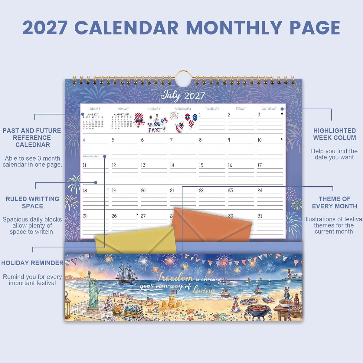2027 Calendar - 2027 Wall Calendar with Pockets, Jan. 2027 - Dec. 2027