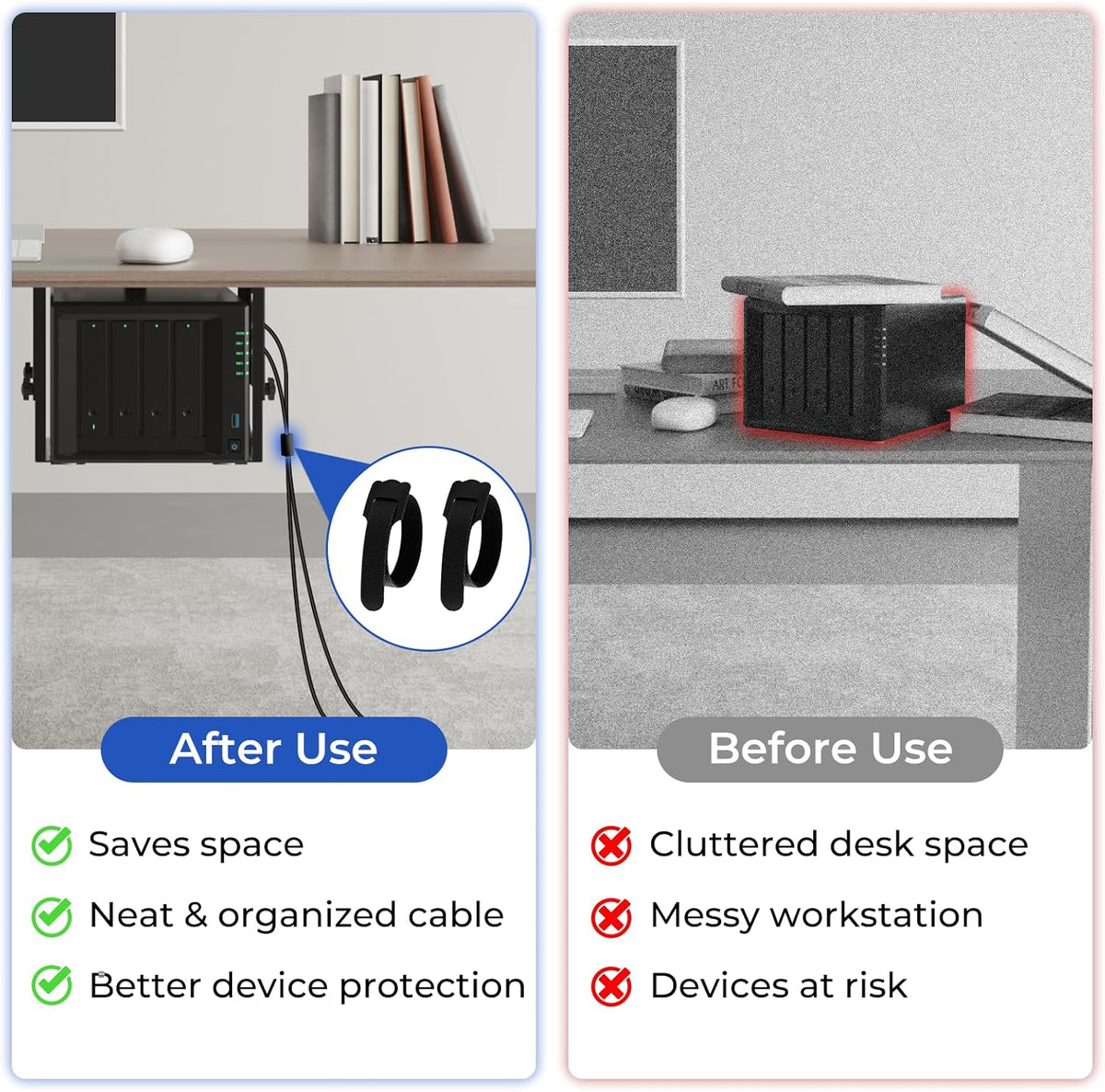 Metal Under Desk Mount for NAS Adjustable Mounting Bracket for Desktop NAS 1/2/4 Bay Network Attached Storage Under Desk Holder for NAS/Small PC/SFF Desktop Tower/CPU/UPS and More with Cable Ties