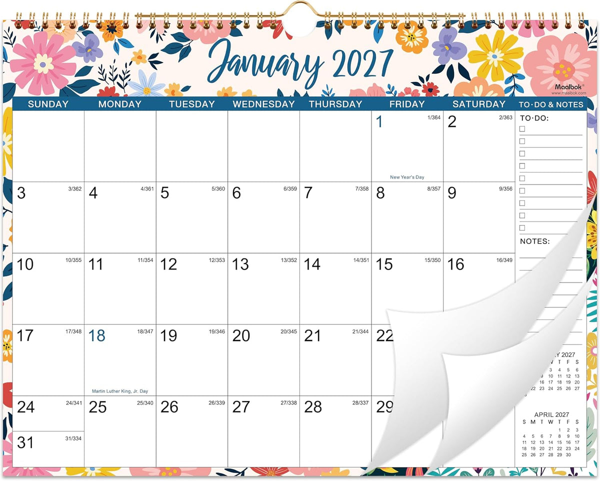 2027 Wall Calendar - Jan 2027 - Dec 2027, 12 Months Hanging Monthly Calendar 2027, 14.8" x 11.57", Twin-Wire Binding, Julian Dates, Large Block, Notes, To-do List, Thick Paper, Perfect for Organizing