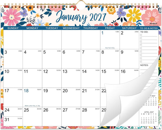 2027 Wall Calendar - Jan 2027 - Dec 2027, 12 Months Hanging Monthly Calendar 2027, 14.8" x 11.57", Twin-Wire Binding, Julian Dates, Large Block, Notes, To-do List, Thick Paper, Perfect for Organizing