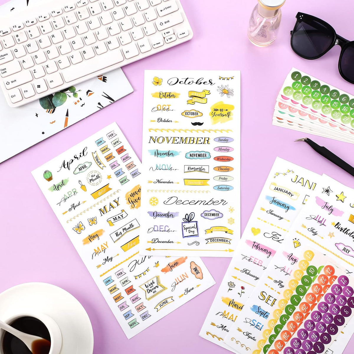 Eersida 16 Sheets Calendar Date Number Stickers for Planners Calendar Tabs